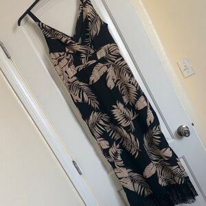 SHEIN Black Maxi Dress with Beige Palm Print